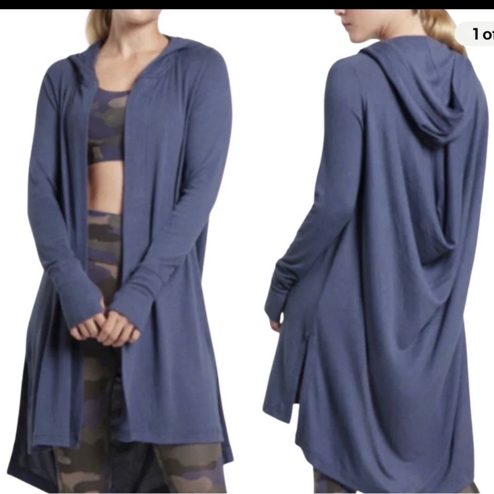 Athleta Harmony Wrap Hooded Cardigan Sweater Women's XS Blue Active Oversized